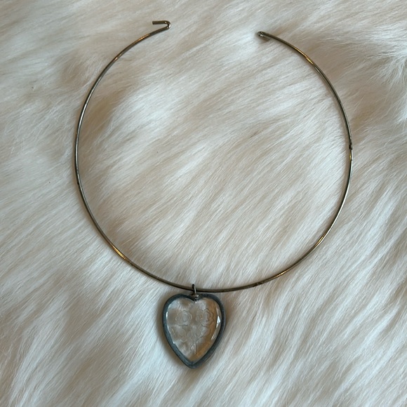 Vtg Beveled Lead Crystal Heart with Flowers Choker Necklace - Picture 7 of 12